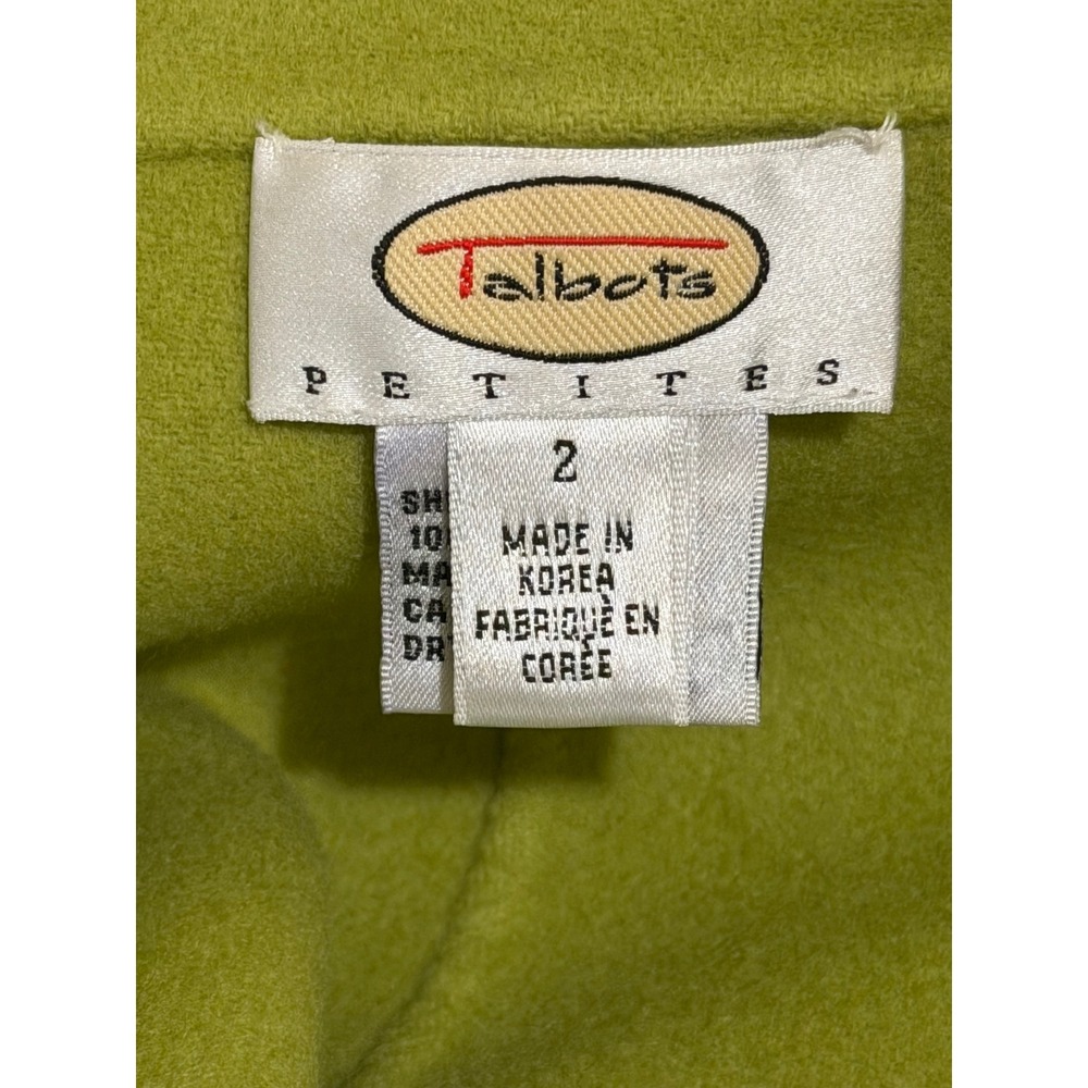 Vintage Talbots Petites 100% Wool Open Front Blazer Chartreuse Green Size 2P - Picture 3 of 4